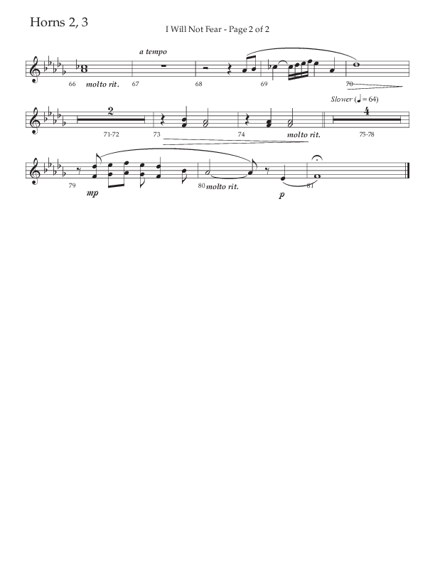 I Will Not Fear (Choral Anthem SATB) French Horn 2 (The Brooklyn Tabernacle Choir / Arr. Carol Cymbala / Orch. J. Daniel Smith)