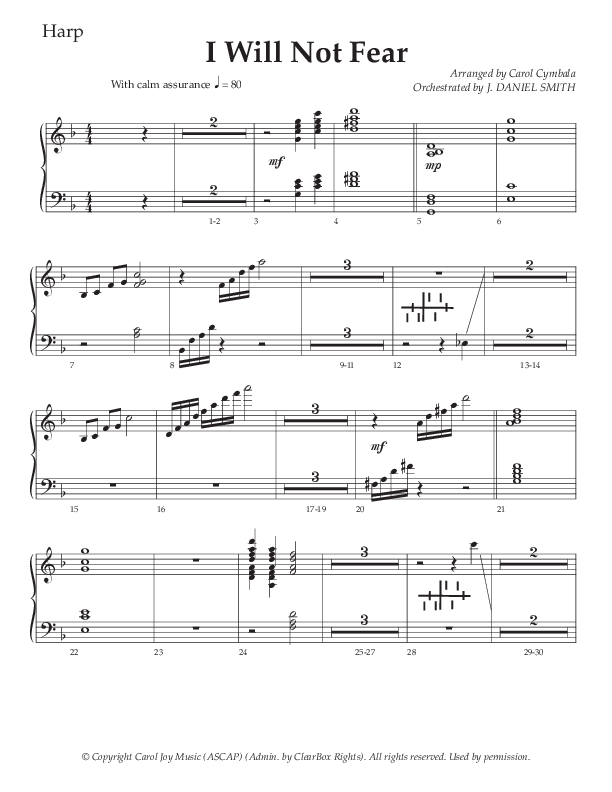 I Will Not Fear (Choral Anthem SATB) Harp (The Brooklyn Tabernacle Choir / Arr. Carol Cymbala / Orch. J. Daniel Smith)