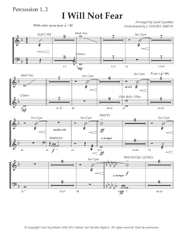 I Will Not Fear (Choral Anthem SATB) Percussion 1/2 (The Brooklyn Tabernacle Choir / Arr. Carol Cymbala / Orch. J. Daniel Smith)