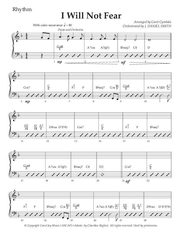I Will Not Fear (Choral Anthem SATB) Rhythm Chart (The Brooklyn Tabernacle Choir / Arr. Carol Cymbala / Orch. J. Daniel Smith)