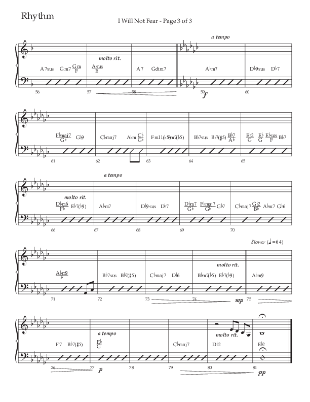 I Will Not Fear (Choral Anthem SATB) Rhythm Chart (The Brooklyn Tabernacle Choir / Arr. Carol Cymbala / Orch. J. Daniel Smith)