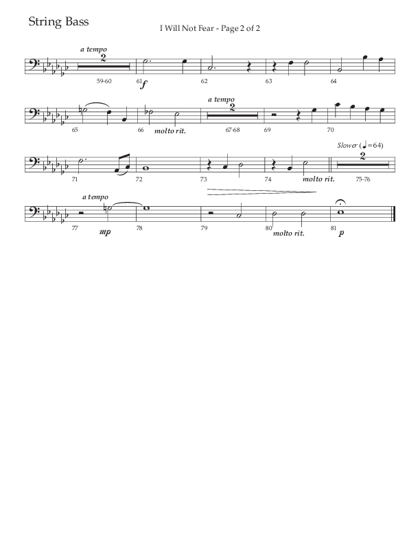 I Will Not Fear (Choral Anthem SATB) String Bass (The Brooklyn Tabernacle Choir / Arr. Carol Cymbala / Orch. J. Daniel Smith)