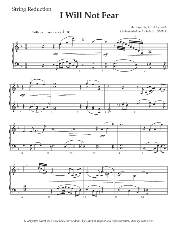 I Will Not Fear (Choral Anthem SATB) String Reduction (The Brooklyn Tabernacle Choir / Arr. Carol Cymbala / Orch. J. Daniel Smith)