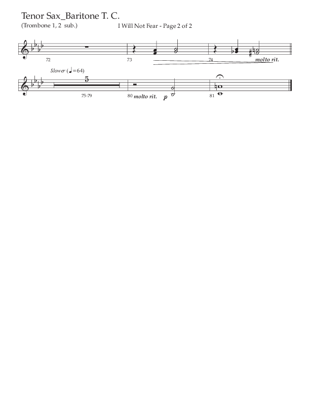 I Will Not Fear (Choral Anthem SATB) Tenor Sax/Baritone T.C. (The Brooklyn Tabernacle Choir / Arr. Carol Cymbala / Orch. J. Daniel Smith)
