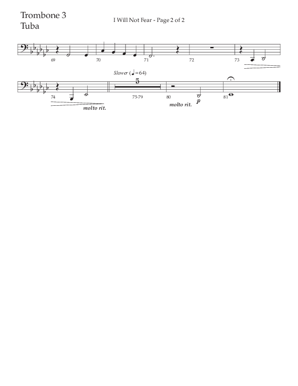 I Will Not Fear (Choral Anthem SATB) Trombone 3/Tuba (The Brooklyn Tabernacle Choir / Arr. Carol Cymbala / Orch. J. Daniel Smith)