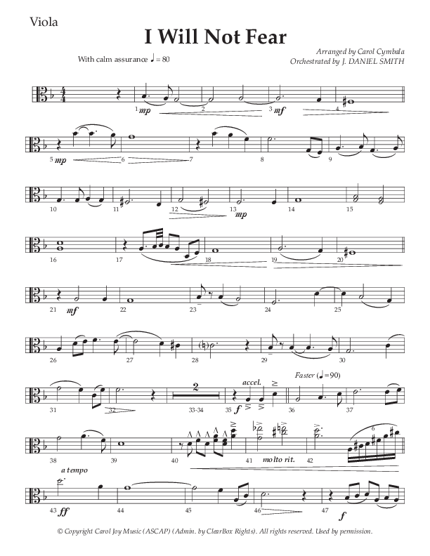 I Will Not Fear (Choral Anthem SATB) Viola (The Brooklyn Tabernacle Choir / Arr. Carol Cymbala / Orch. J. Daniel Smith)