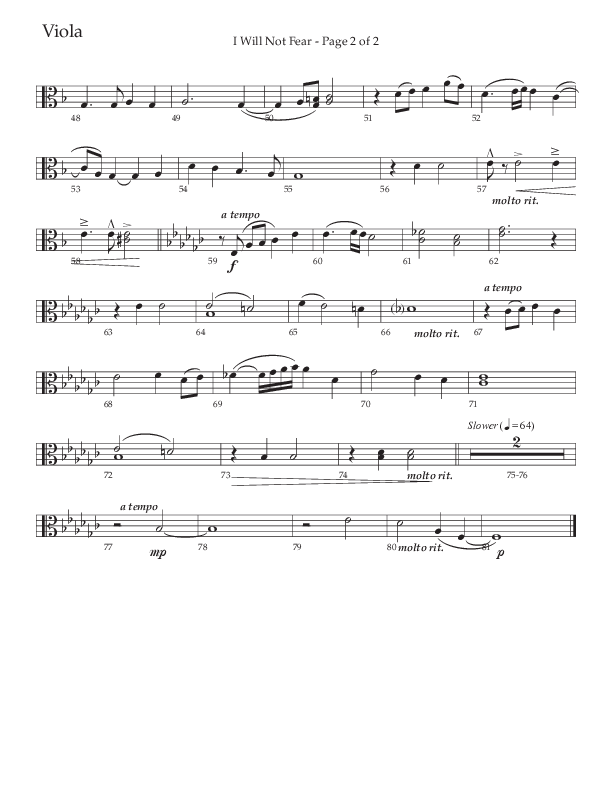 I Will Not Fear (Choral Anthem SATB) Viola (The Brooklyn Tabernacle Choir / Arr. Carol Cymbala / Orch. J. Daniel Smith)