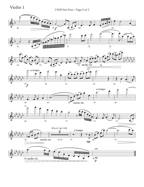I Will Not Fear (Choral Anthem SATB) Violin 1 (The Brooklyn Tabernacle Choir / Arr. Carol Cymbala / Orch. J. Daniel Smith)
