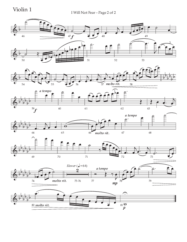 I Will Not Fear (Choral Anthem SATB) Violin 1 (The Brooklyn Tabernacle Choir / Arr. Carol Cymbala / Orch. J. Daniel Smith)