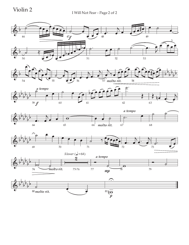 I Will Not Fear (Choral Anthem SATB) Violin 2 (The Brooklyn Tabernacle Choir / Arr. Carol Cymbala / Orch. J. Daniel Smith)