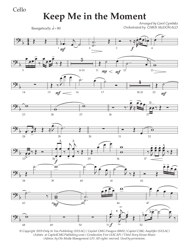 Keep Me In The Moment (Choral Anthem SATB) Cello (The Brooklyn Tabernacle Choir / Arr. Carol Cymbala / Orch. Chris McDonald)
