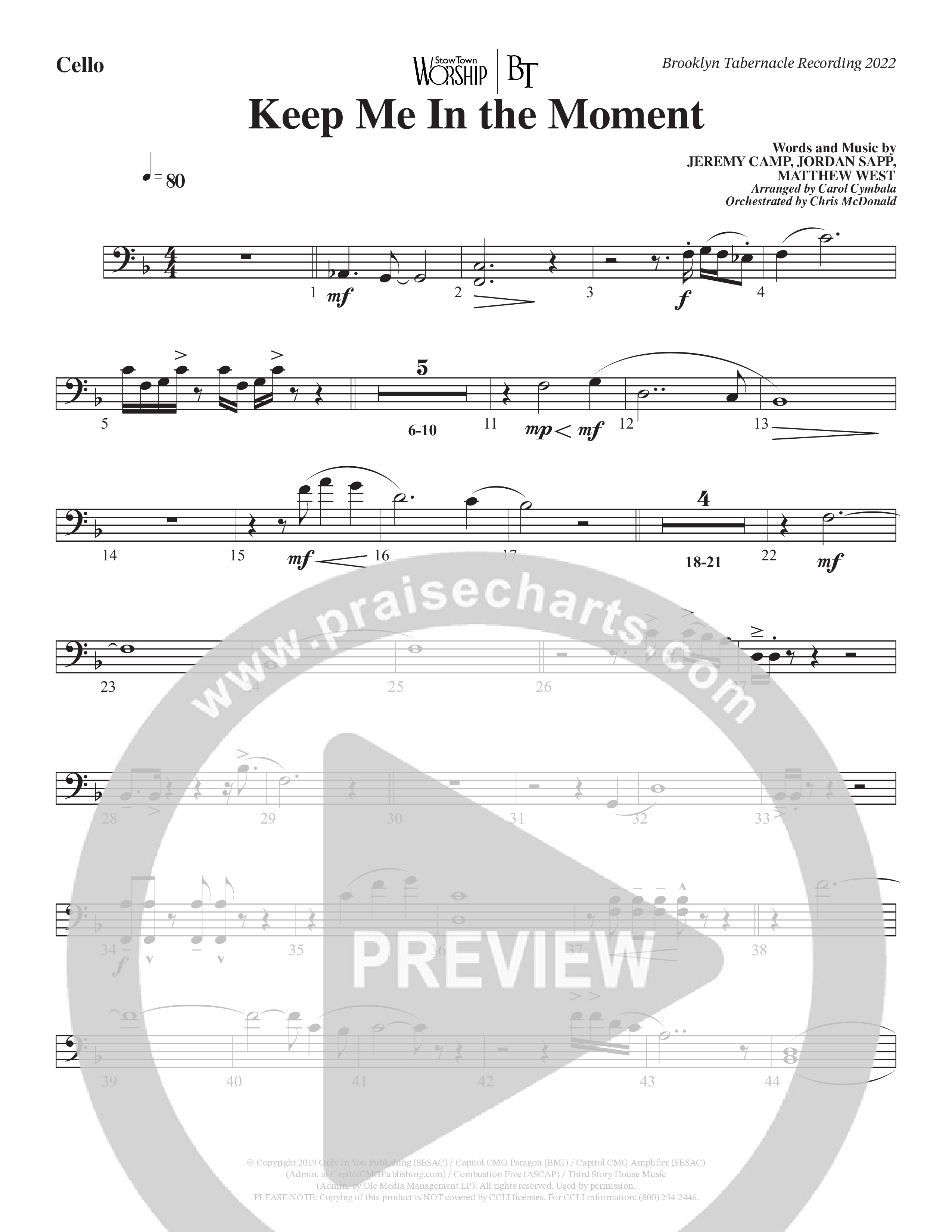 Keep Me In The Moment (Choral Anthem SATB) Cello (The Brooklyn Tabernacle Choir / Arr. Carol Cymbala / Orch. Chris McDonald)