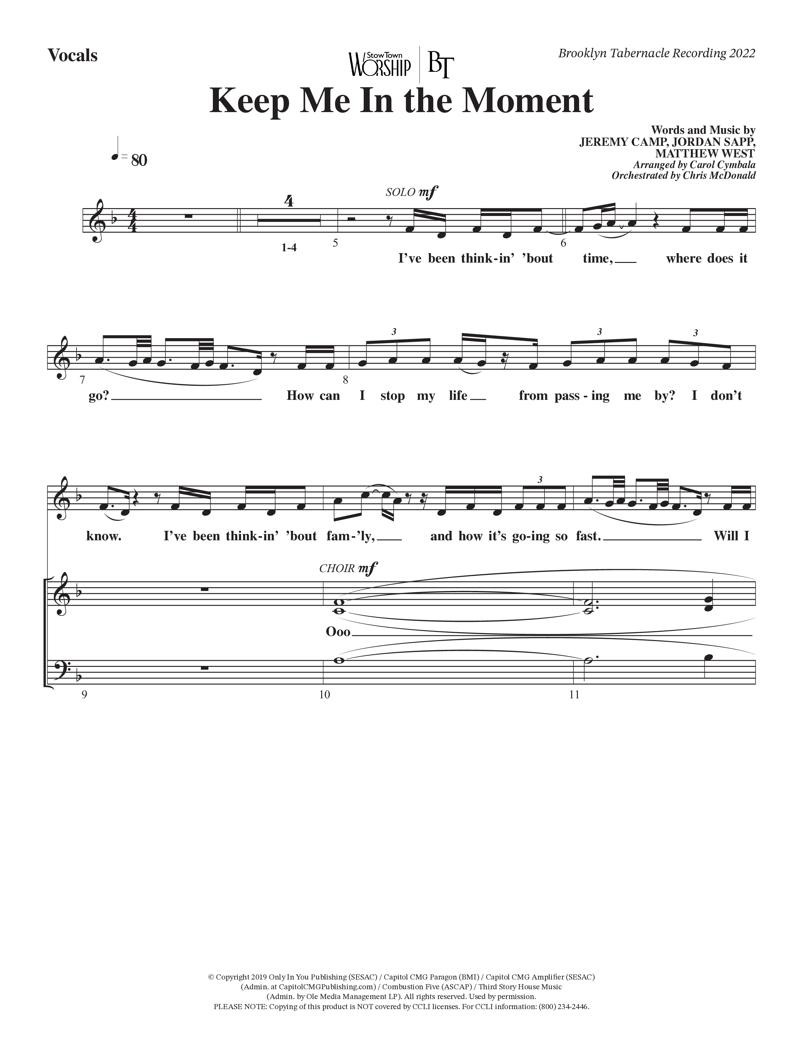 Keep Me In The Moment (Choral Anthem SATB) Choir Sheet (SATB) (The Brooklyn Tabernacle Choir / Arr. Carol Cymbala / Orch. Chris McDonald)