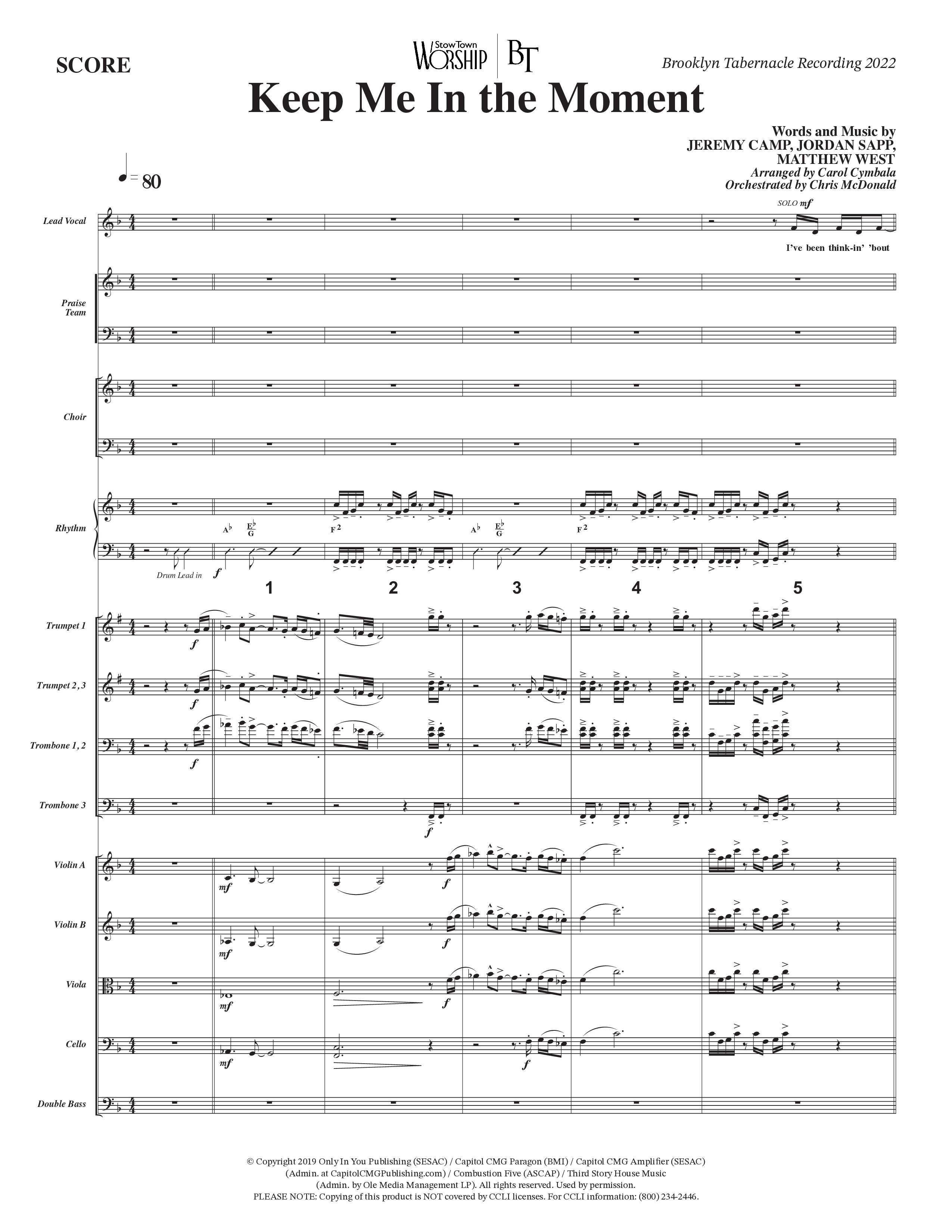 Keep Me In The Moment (Choral Anthem SATB) Orchestration (The Brooklyn Tabernacle Choir / Arr. Carol Cymbala / Orch. Chris McDonald)