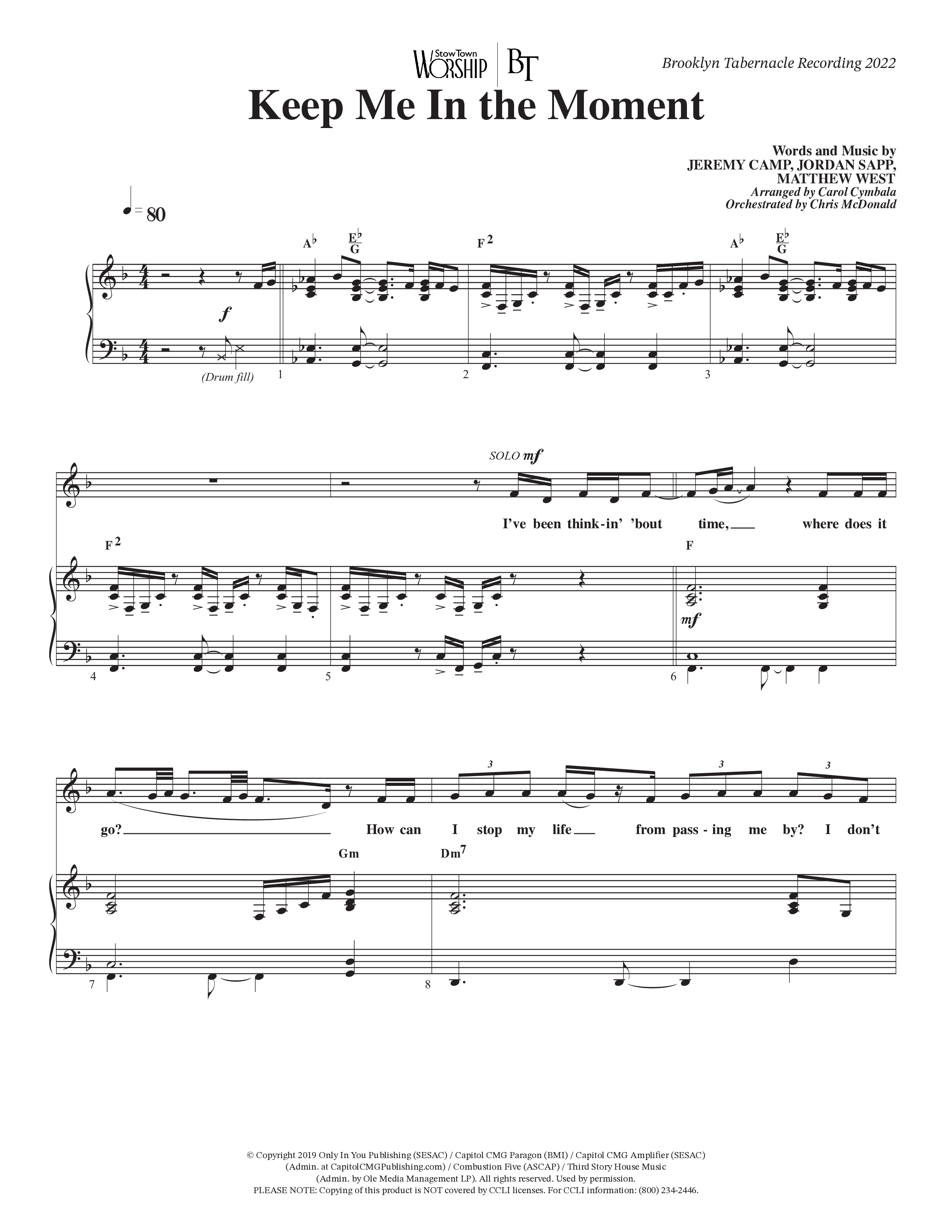 Keep Me In The Moment (Choral Anthem SATB) Anthem (SATB/Piano) (The Brooklyn Tabernacle Choir / Arr. Carol Cymbala / Orch. Chris McDonald)