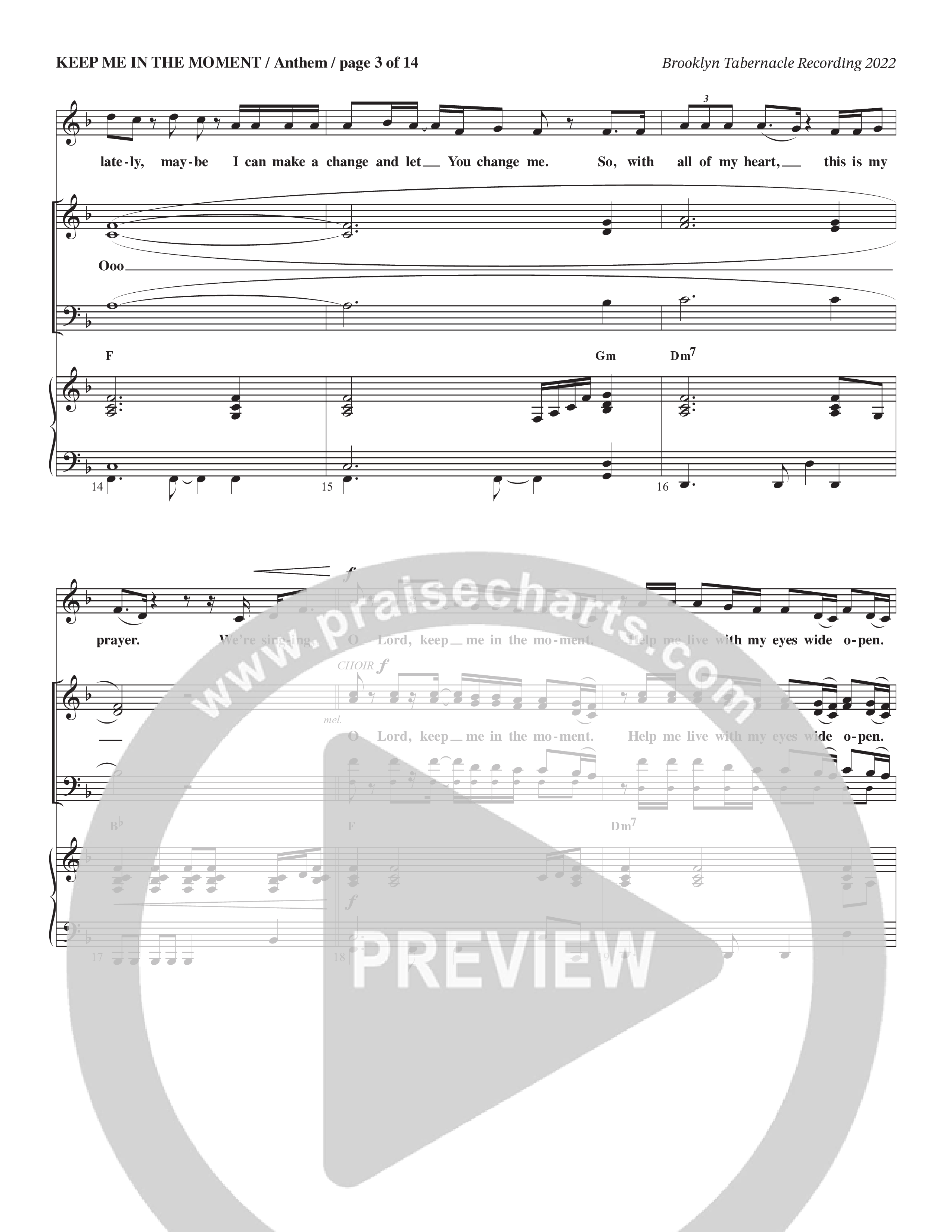 Keep Me In The Moment (Choral Anthem SATB) Anthem (SATB/Piano) (The Brooklyn Tabernacle Choir / Arr. Carol Cymbala / Orch. Chris McDonald)