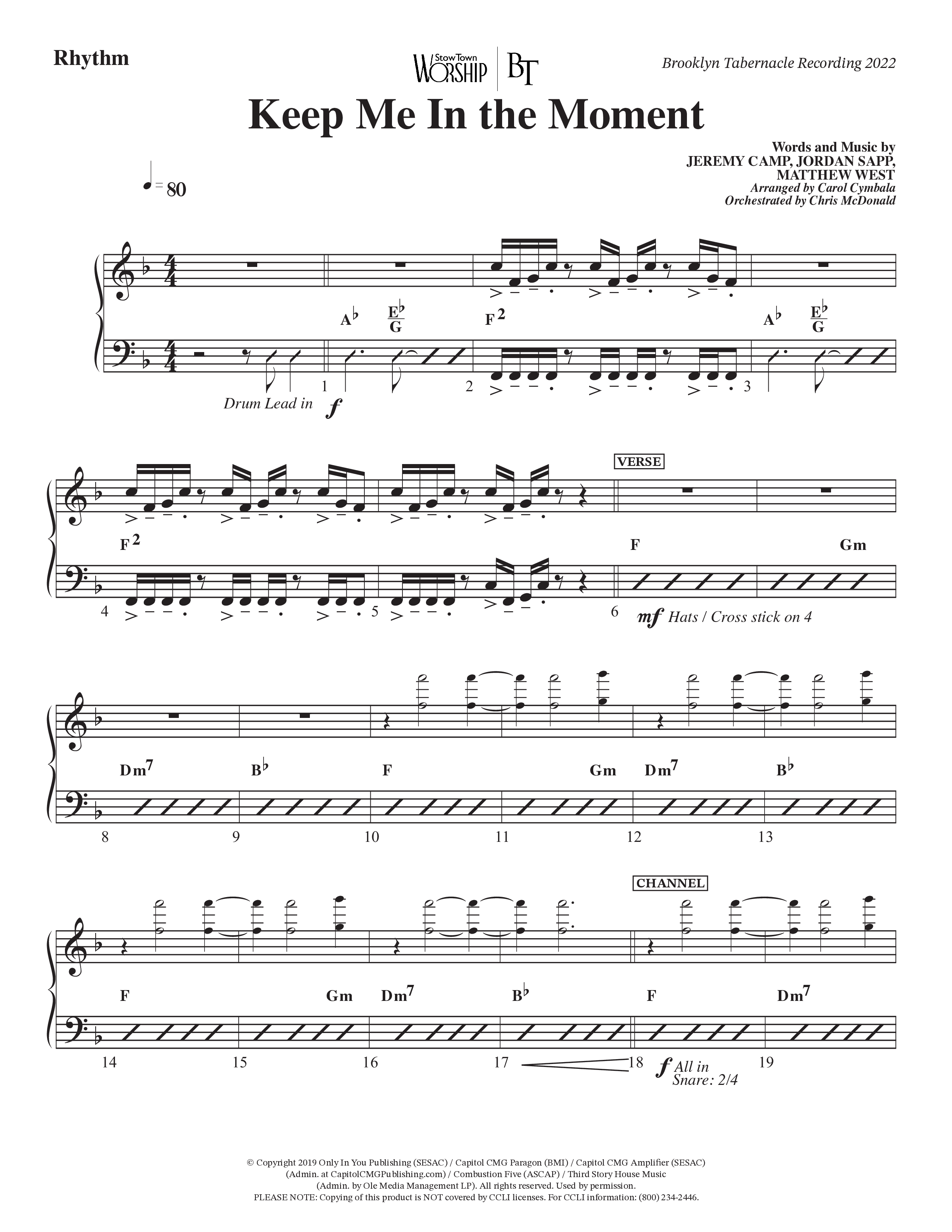 Keep Me In The Moment (Choral Anthem SATB) Rhythm Chart (The Brooklyn Tabernacle Choir / Arr. Carol Cymbala / Orch. Chris McDonald)