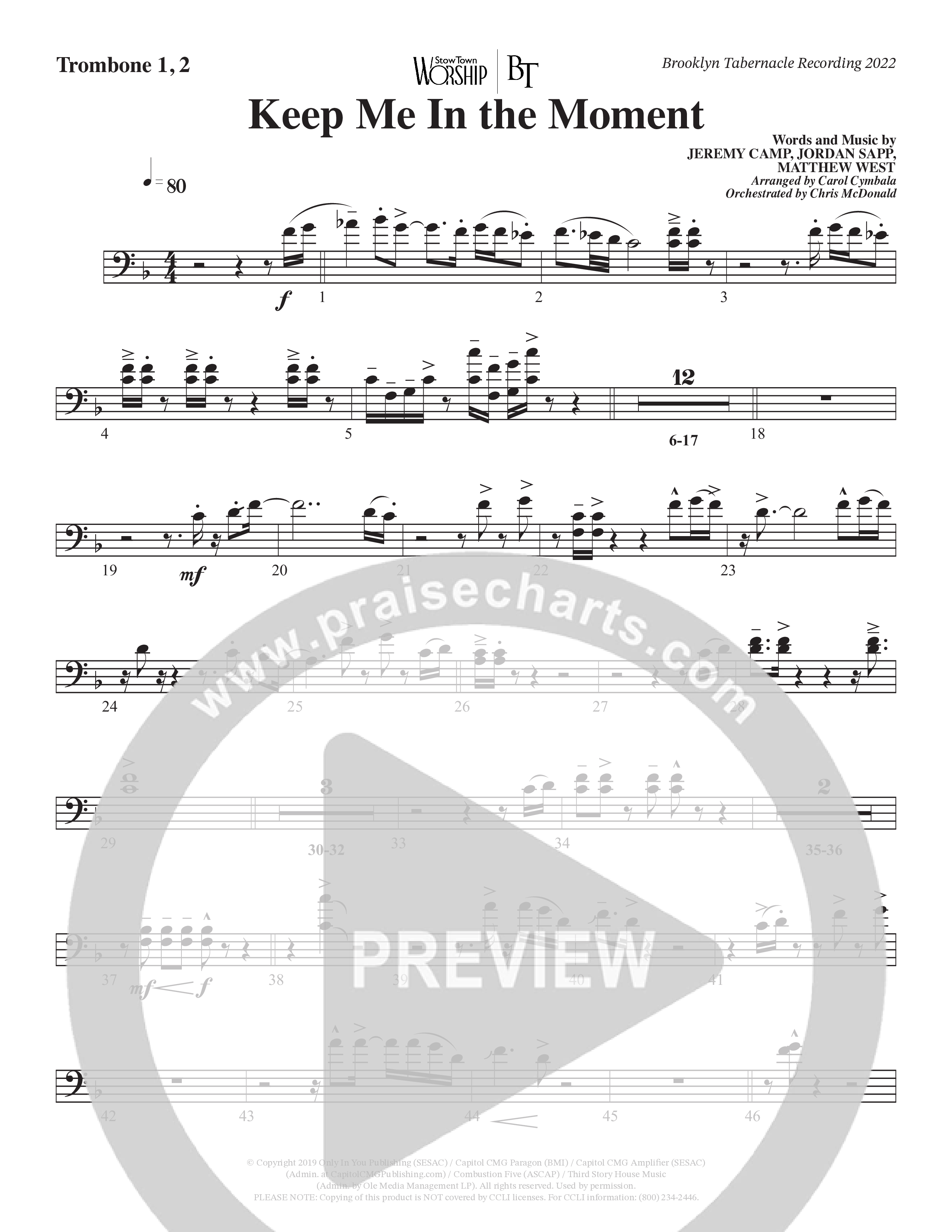 Keep Me In The Moment (Choral Anthem SATB) Trombone 1/2 (The Brooklyn Tabernacle Choir / Arr. Carol Cymbala / Orch. Chris McDonald)