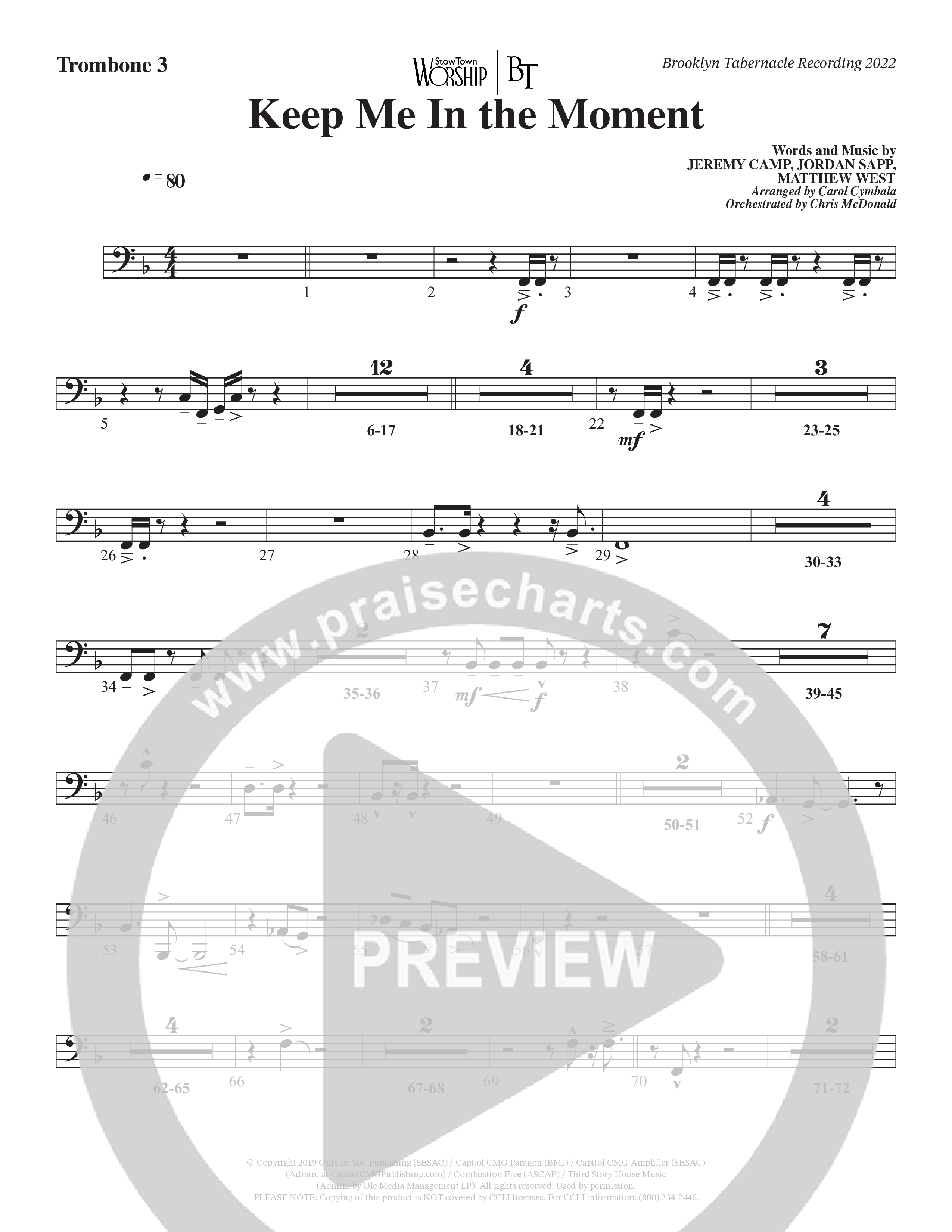 Keep Me In The Moment (Choral Anthem SATB) Trombone 3 (The Brooklyn Tabernacle Choir / Arr. Carol Cymbala / Orch. Chris McDonald)
