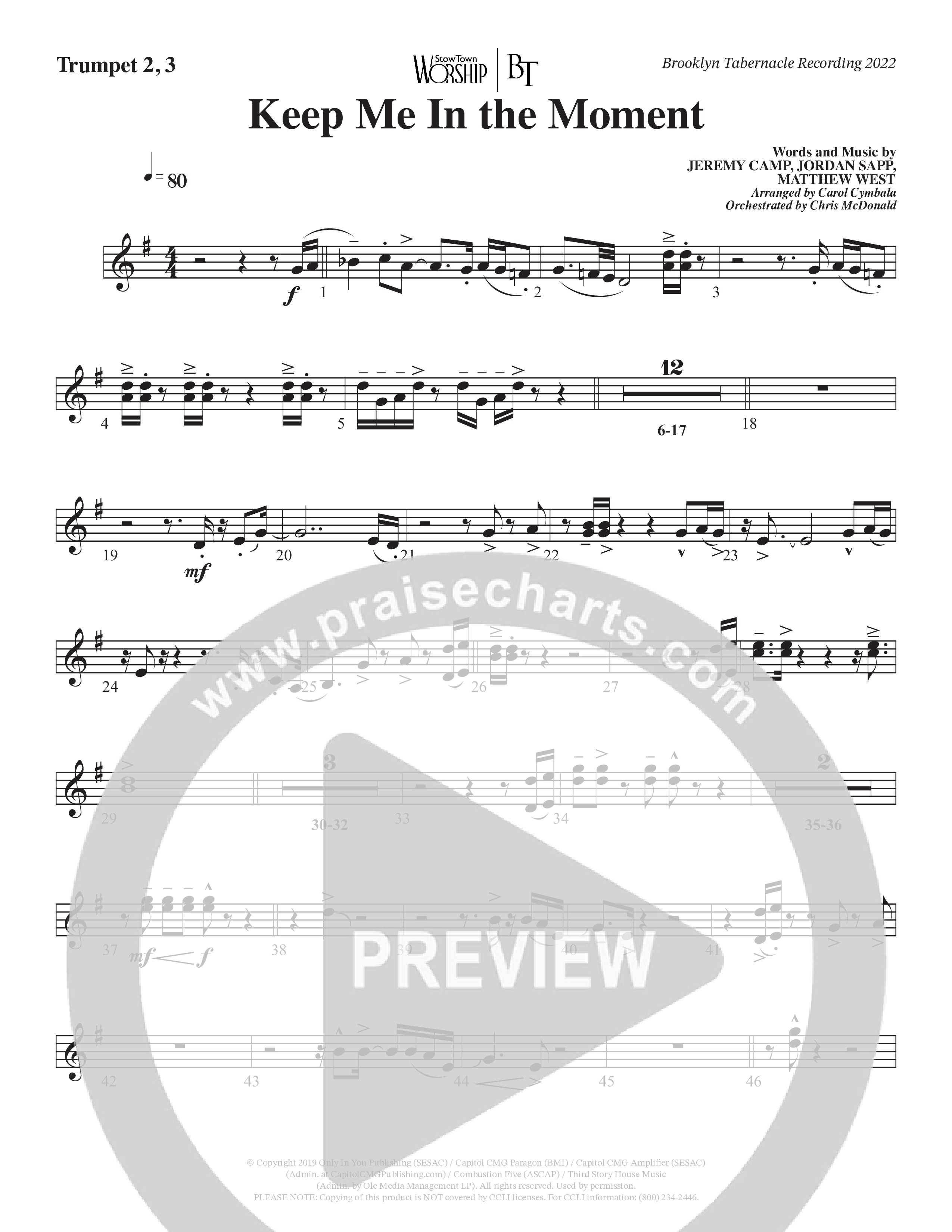 Keep Me In The Moment (Choral Anthem SATB) Trumpet 2/3 (The Brooklyn Tabernacle Choir / Arr. Carol Cymbala / Orch. Chris McDonald)