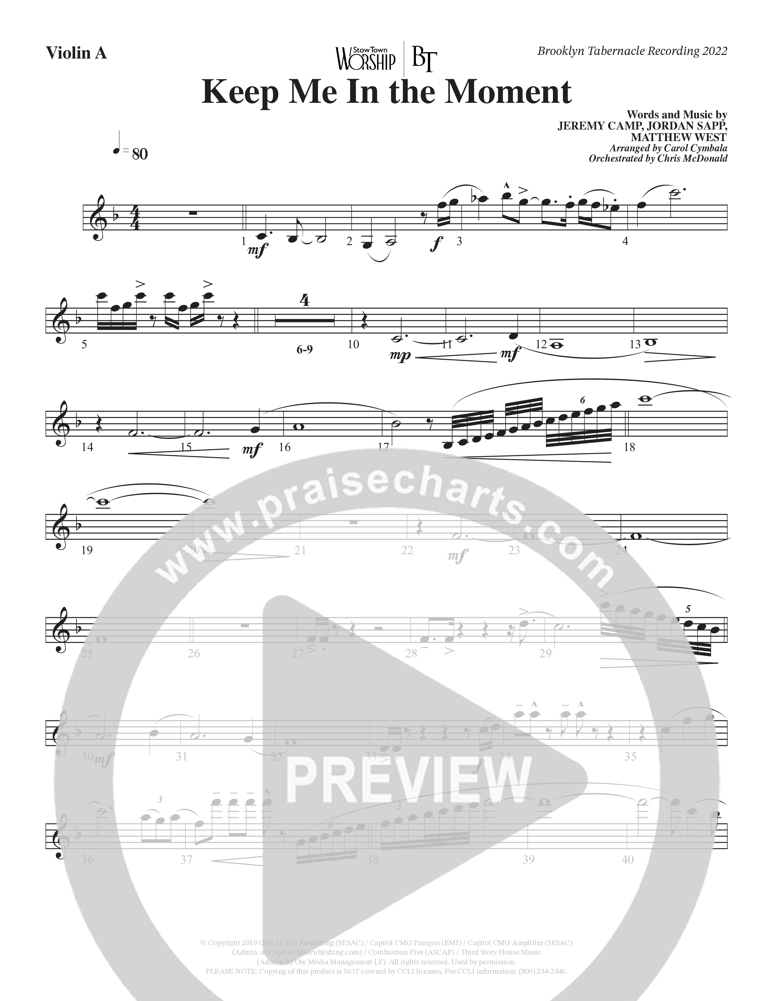 Keep Me In The Moment (Choral Anthem SATB) Violin 1 (The Brooklyn Tabernacle Choir / Arr. Carol Cymbala / Orch. Chris McDonald)