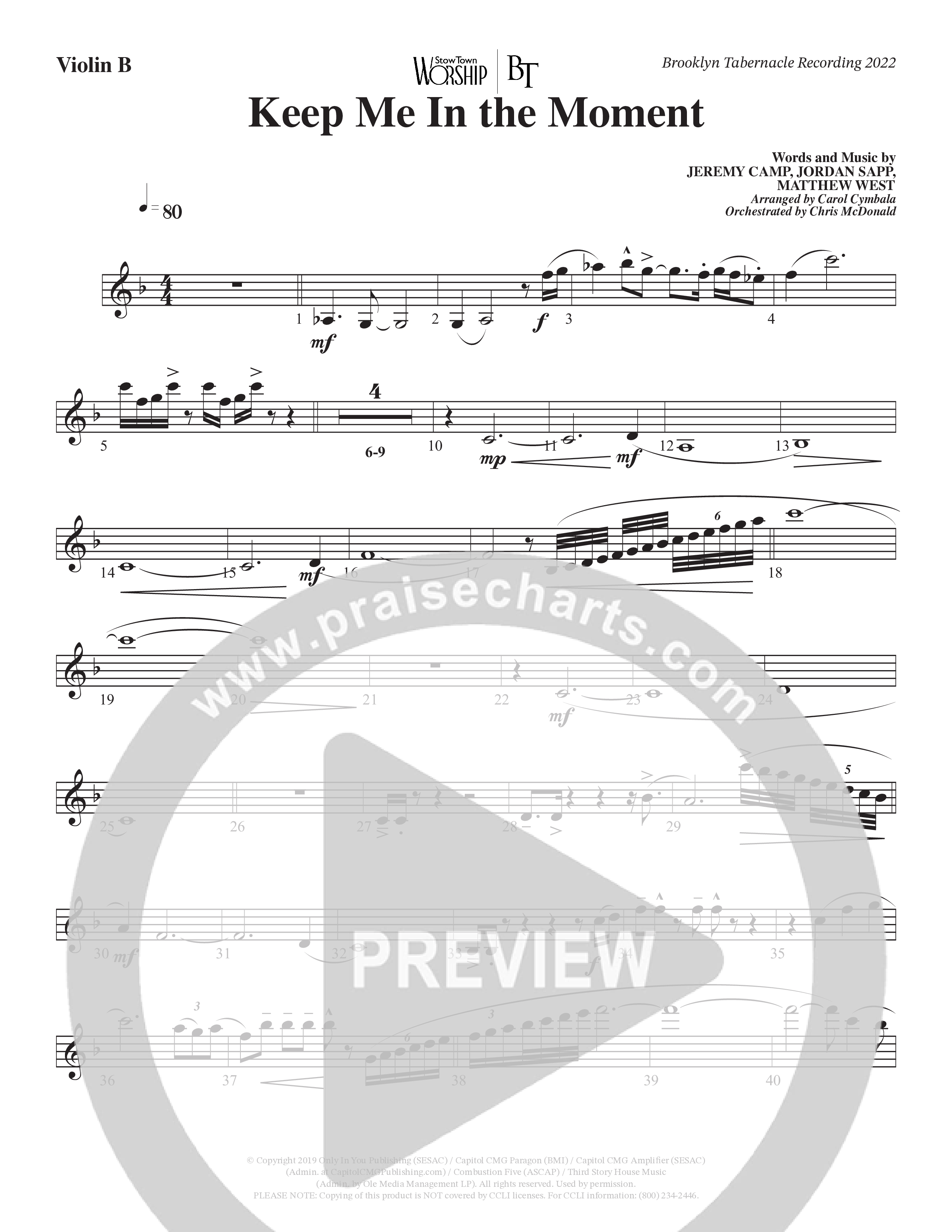 Keep Me In The Moment (Choral Anthem SATB) Violin 2 (The Brooklyn Tabernacle Choir / Arr. Carol Cymbala / Orch. Chris McDonald)