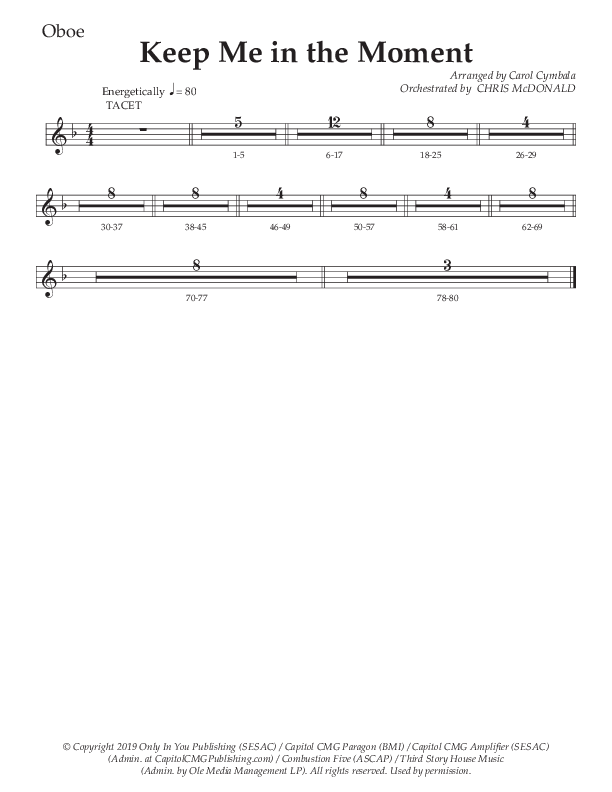 Keep Me In The Moment (Choral Anthem SATB) Oboe (The Brooklyn Tabernacle Choir / Arr. Carol Cymbala / Orch. Chris McDonald)