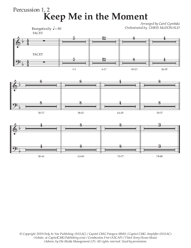 Keep Me In The Moment (Choral Anthem SATB) Percussion 1/2 (The Brooklyn Tabernacle Choir / Arr. Carol Cymbala / Orch. Chris McDonald)