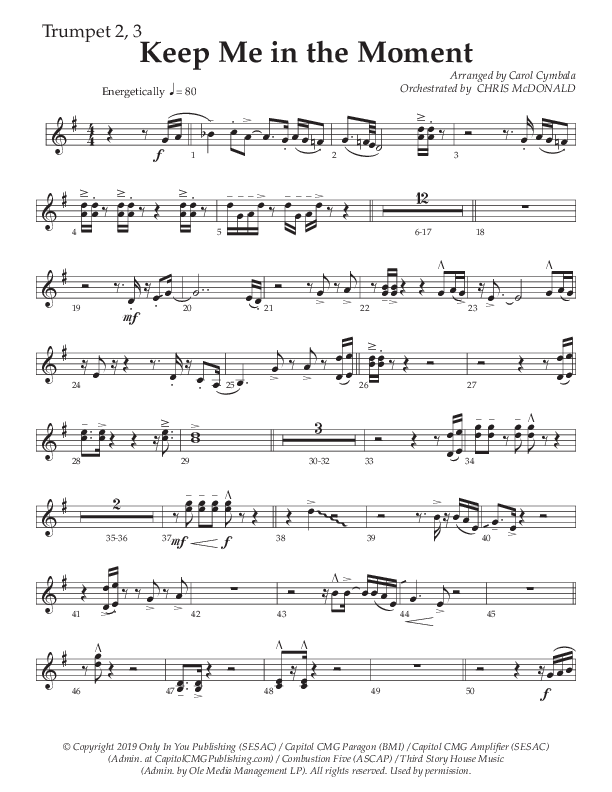 Keep Me In The Moment (Choral Anthem SATB) Trumpet 2/3 (The Brooklyn Tabernacle Choir / Arr. Carol Cymbala / Orch. Chris McDonald)