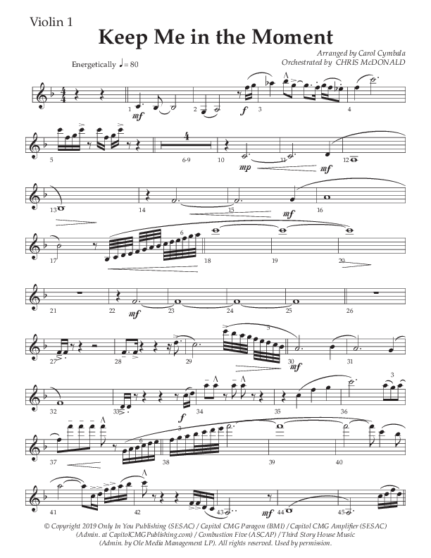 Keep Me In The Moment (Choral Anthem SATB) Violin 1 (The Brooklyn Tabernacle Choir / Arr. Carol Cymbala / Orch. Chris McDonald)