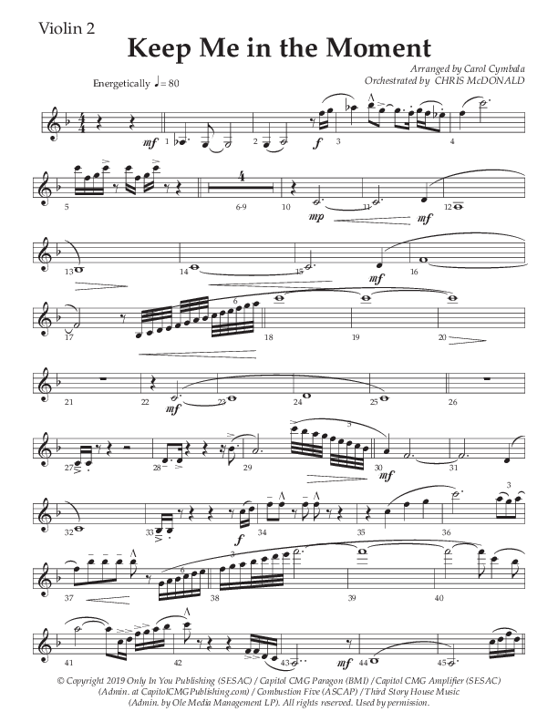 Keep Me In The Moment (Choral Anthem SATB) Violin 2 (The Brooklyn Tabernacle Choir / Arr. Carol Cymbala / Orch. Chris McDonald)