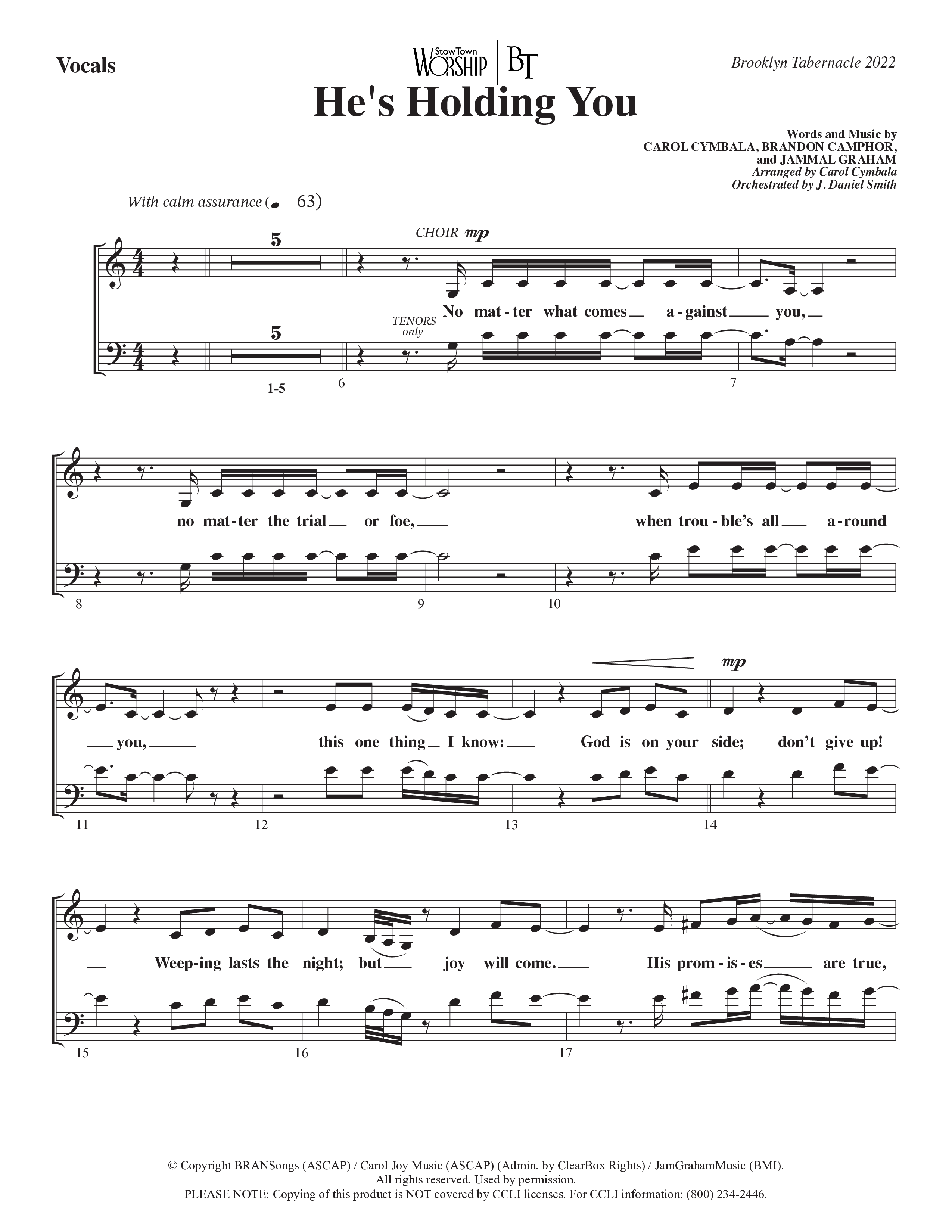 He’s Holding You (Choral Anthem SATB) Choir Sheet (SATB) (The Brooklyn Tabernacle Choir / TaRanda Greene / Arr. Carol Cymbala / Orch. J. Daniel Smith)