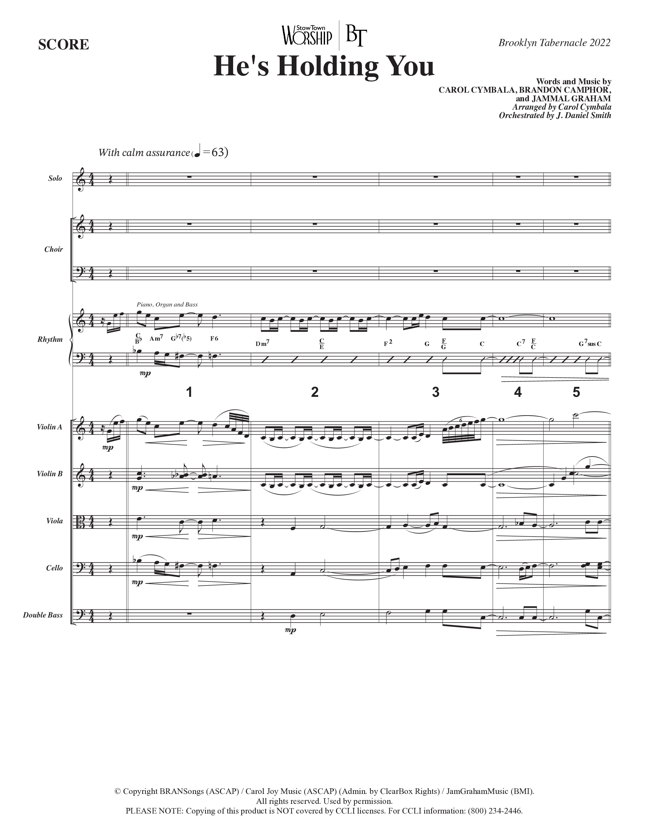 He’s Holding You (Choral Anthem SATB) Orchestration (The Brooklyn Tabernacle Choir / TaRanda Greene / Arr. Carol Cymbala / Orch. J. Daniel Smith)
