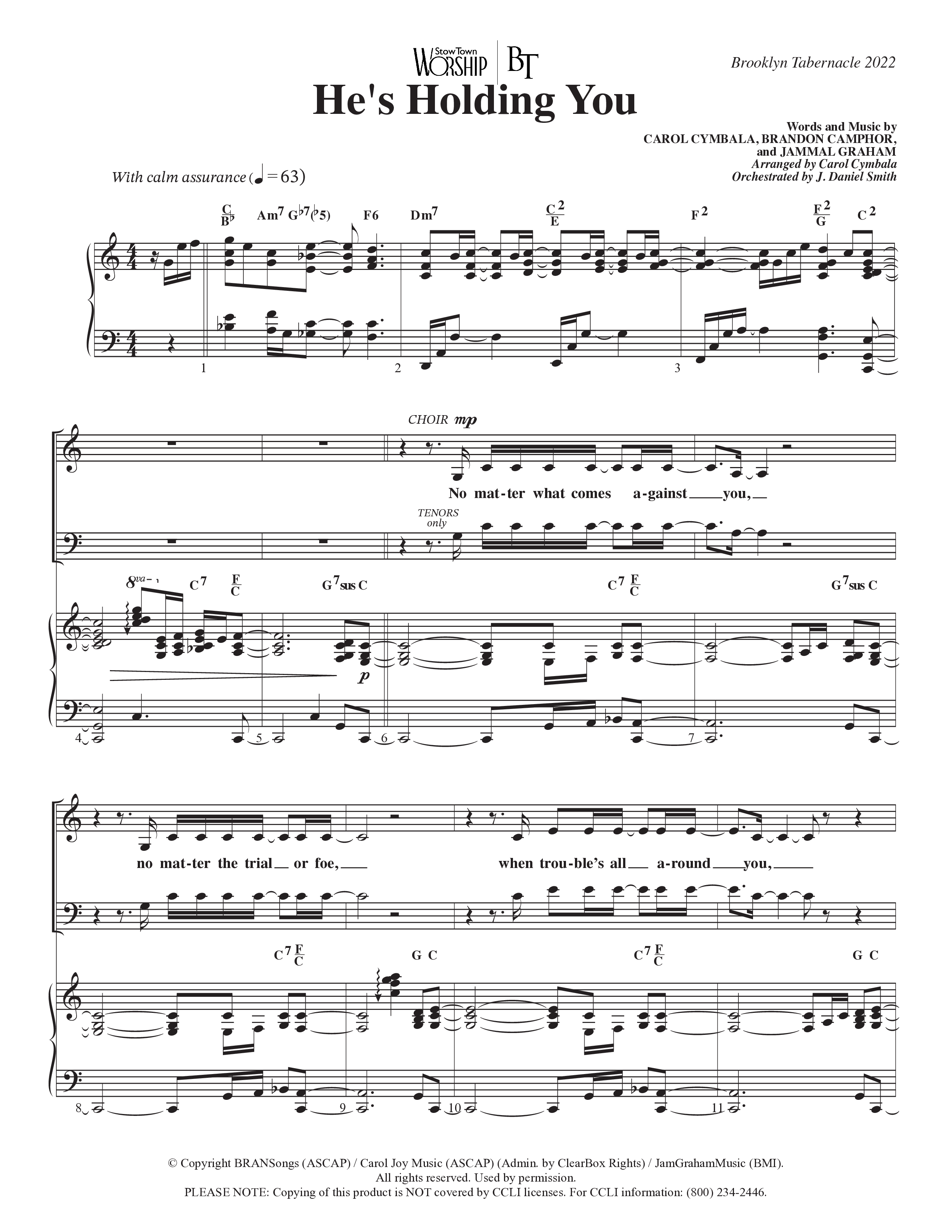 He’s Holding You (Choral Anthem SATB) Anthem (SATB/Piano) (The Brooklyn Tabernacle Choir / TaRanda Greene / Arr. Carol Cymbala / Orch. J. Daniel Smith)