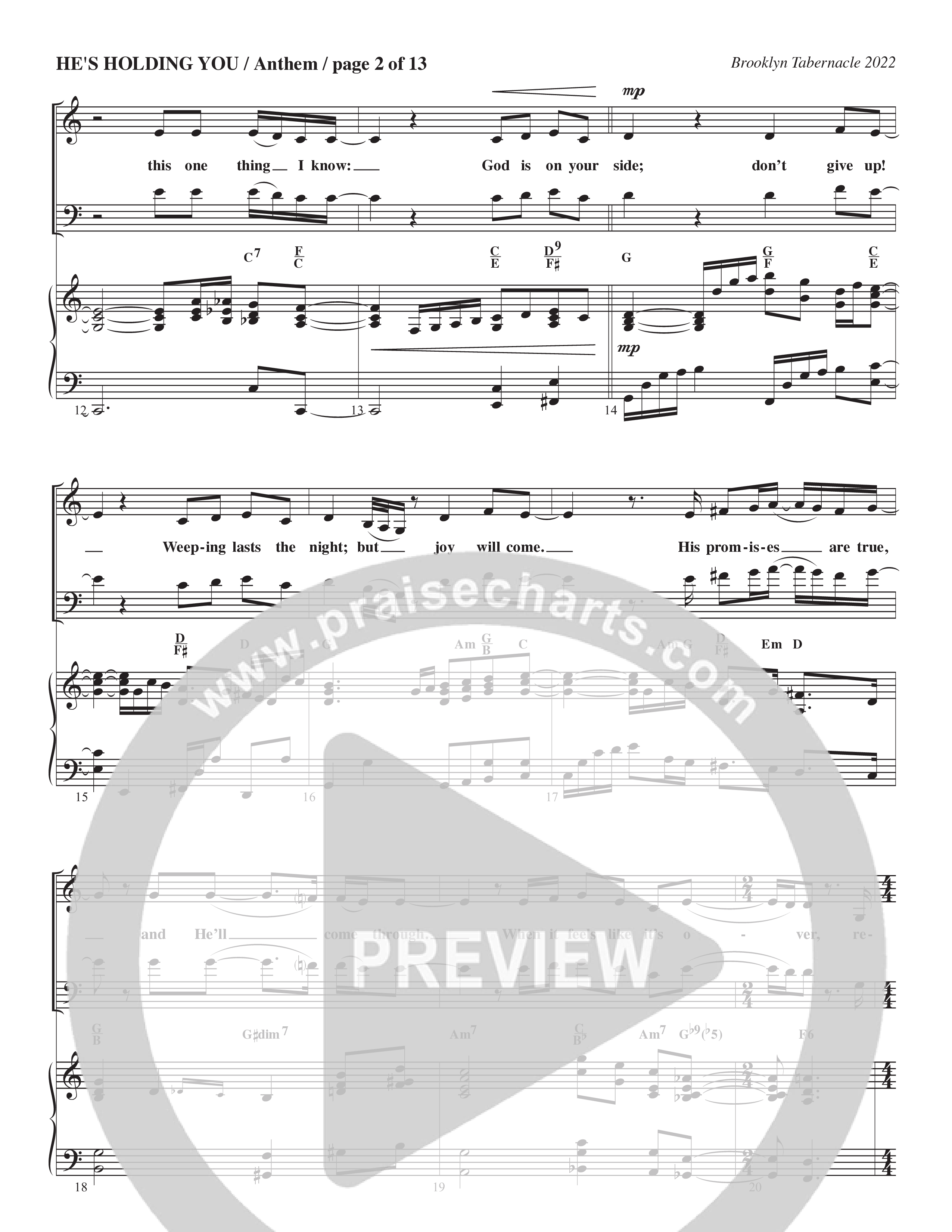 He’s Holding You (Choral Anthem SATB) Anthem (SATB/Piano) (The Brooklyn Tabernacle Choir / TaRanda Greene / Arr. Carol Cymbala / Orch. J. Daniel Smith)