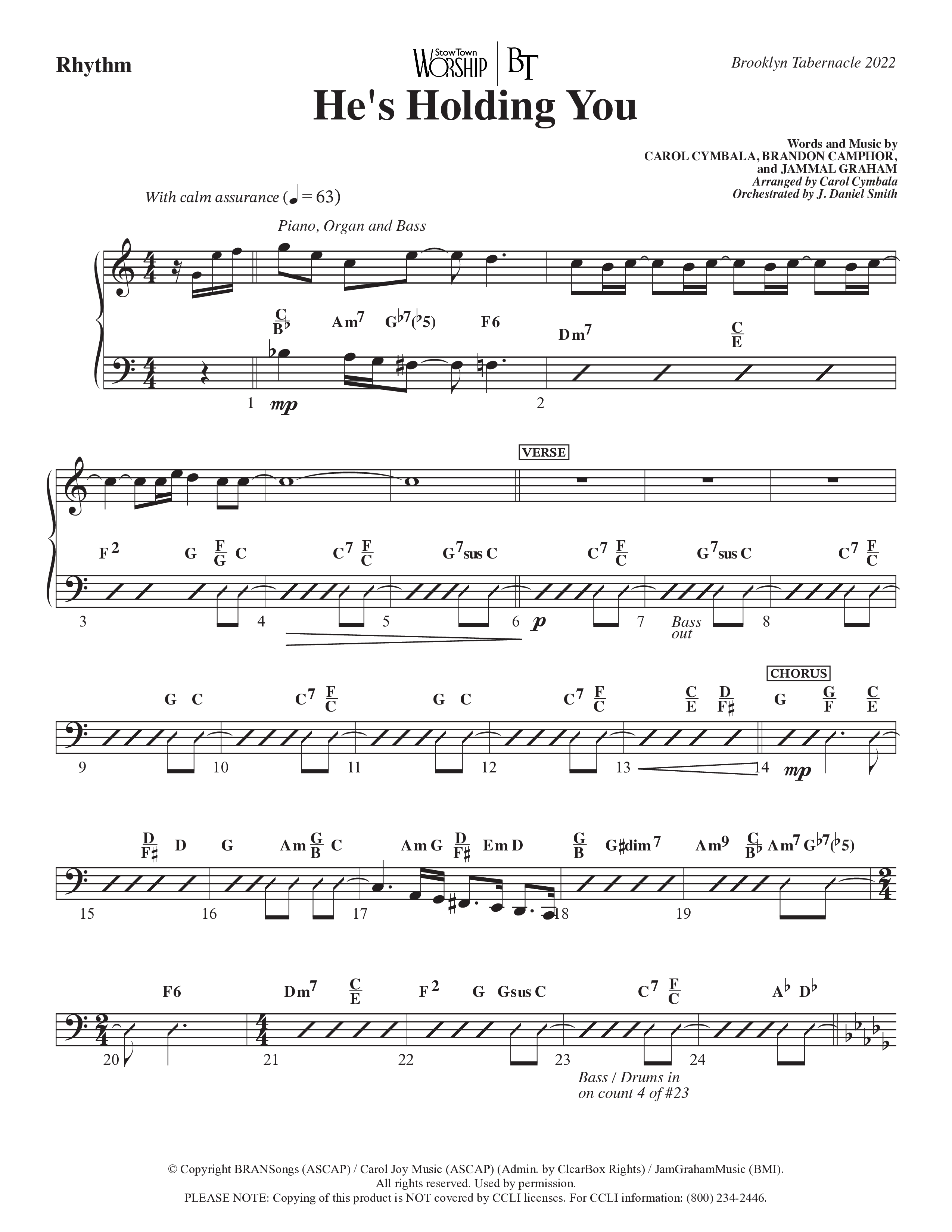 He’s Holding You (Choral Anthem SATB) Rhythm Chart (The Brooklyn Tabernacle Choir / TaRanda Greene / Arr. Carol Cymbala / Orch. J. Daniel Smith)