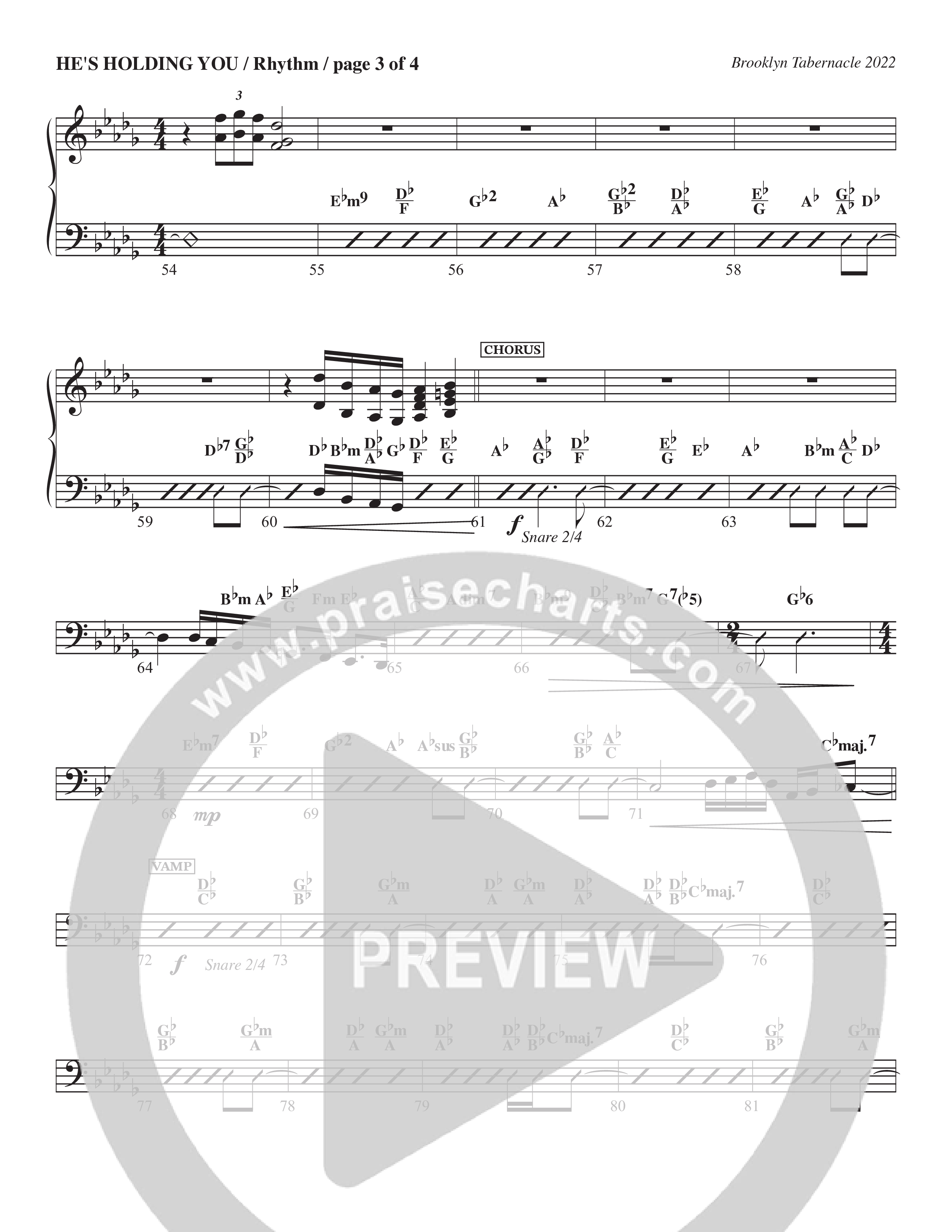He’s Holding You (Choral Anthem SATB) Rhythm Chart (The Brooklyn Tabernacle Choir / TaRanda Greene / Arr. Carol Cymbala / Orch. J. Daniel Smith)
