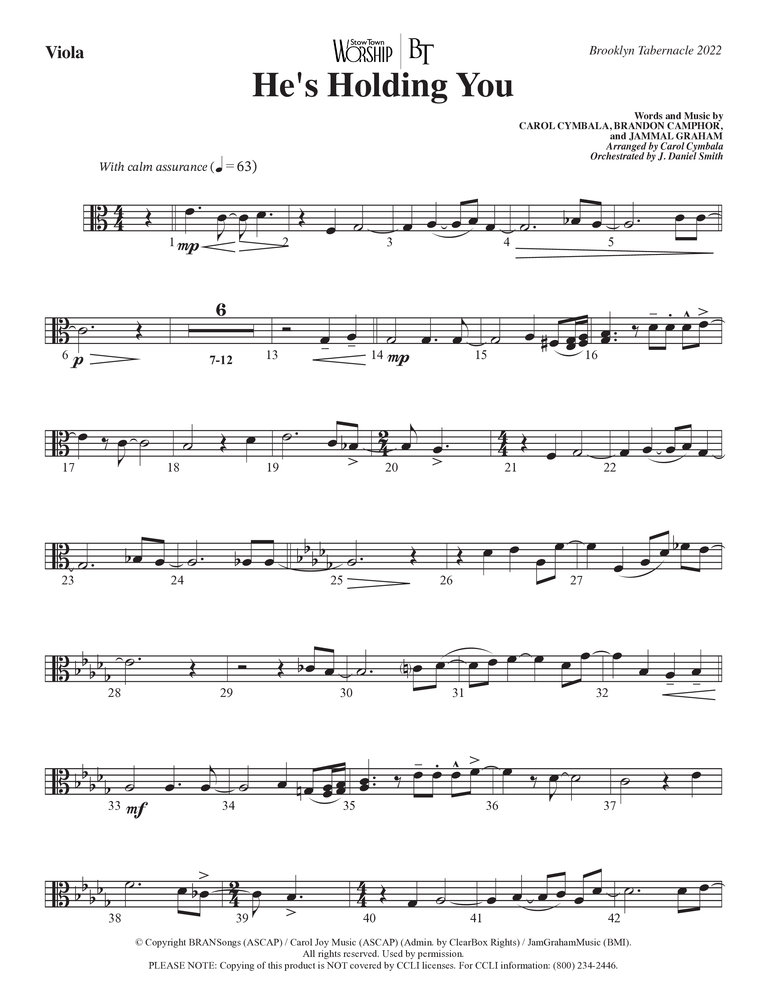 He’s Holding You (Choral Anthem SATB) Viola (The Brooklyn Tabernacle Choir / TaRanda Greene / Arr. Carol Cymbala / Orch. J. Daniel Smith)