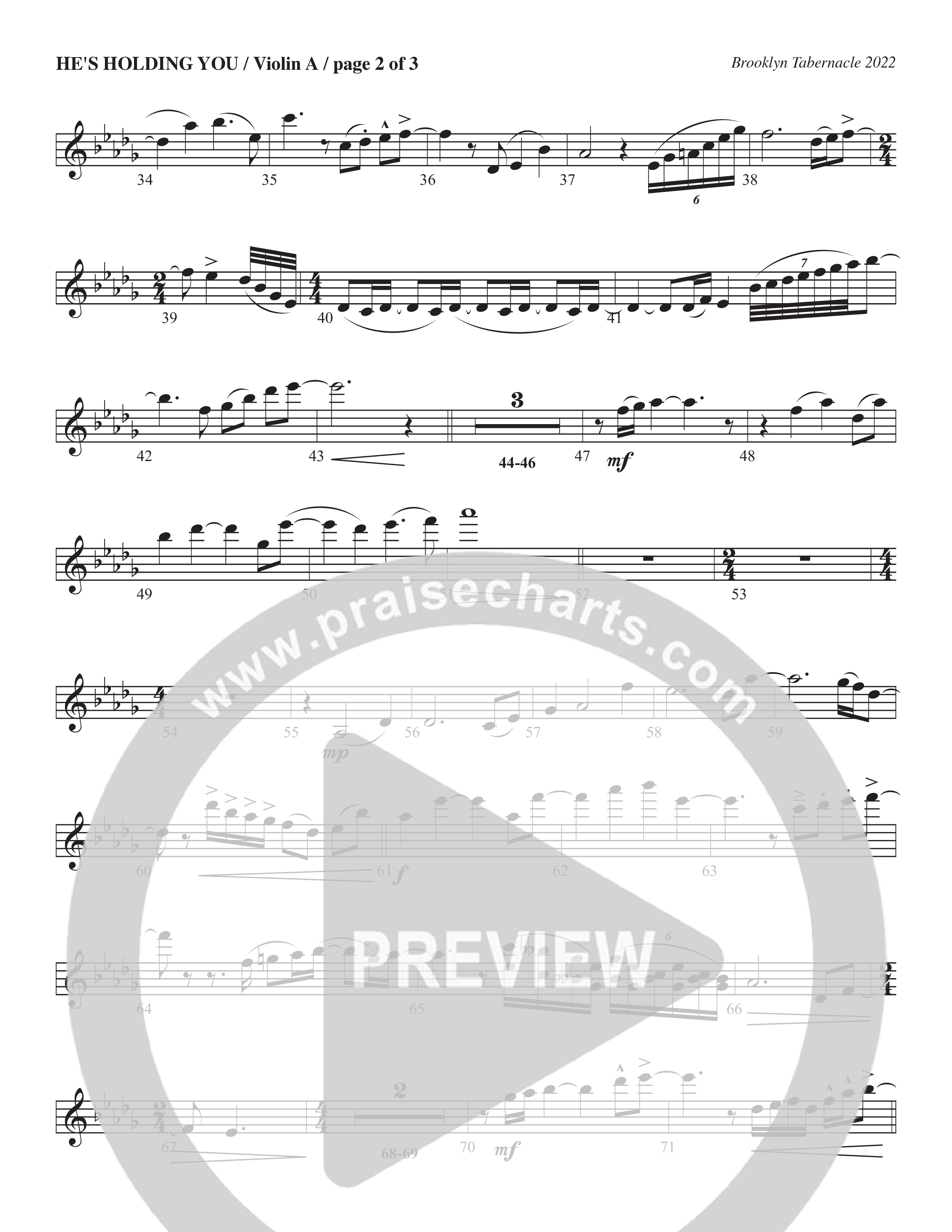 He’s Holding You (Choral Anthem SATB) Violin 1 (The Brooklyn Tabernacle Choir / TaRanda Greene / Arr. Carol Cymbala / Orch. J. Daniel Smith)