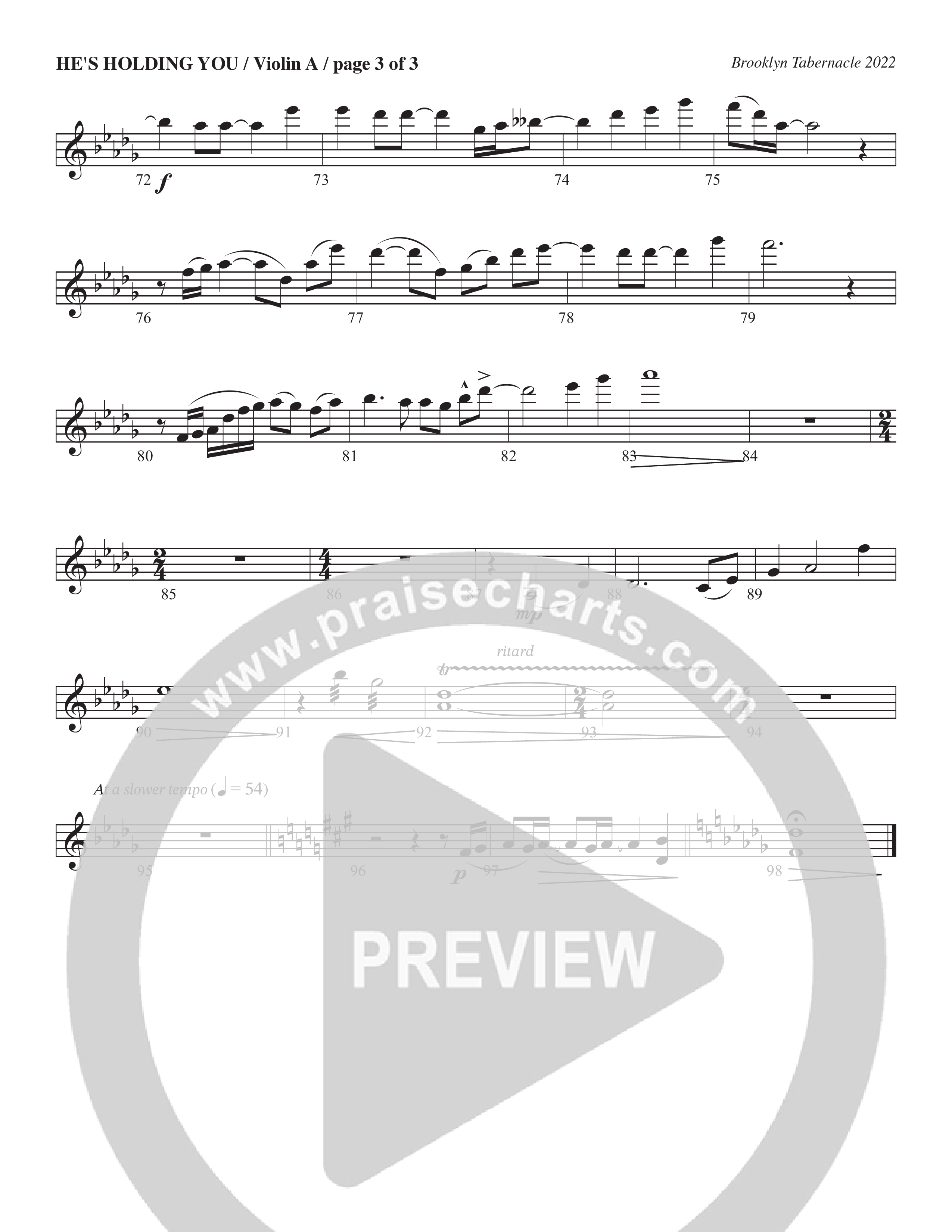 He’s Holding You (Choral Anthem SATB) Violin 1 (The Brooklyn Tabernacle Choir / TaRanda Greene / Arr. Carol Cymbala / Orch. J. Daniel Smith)
