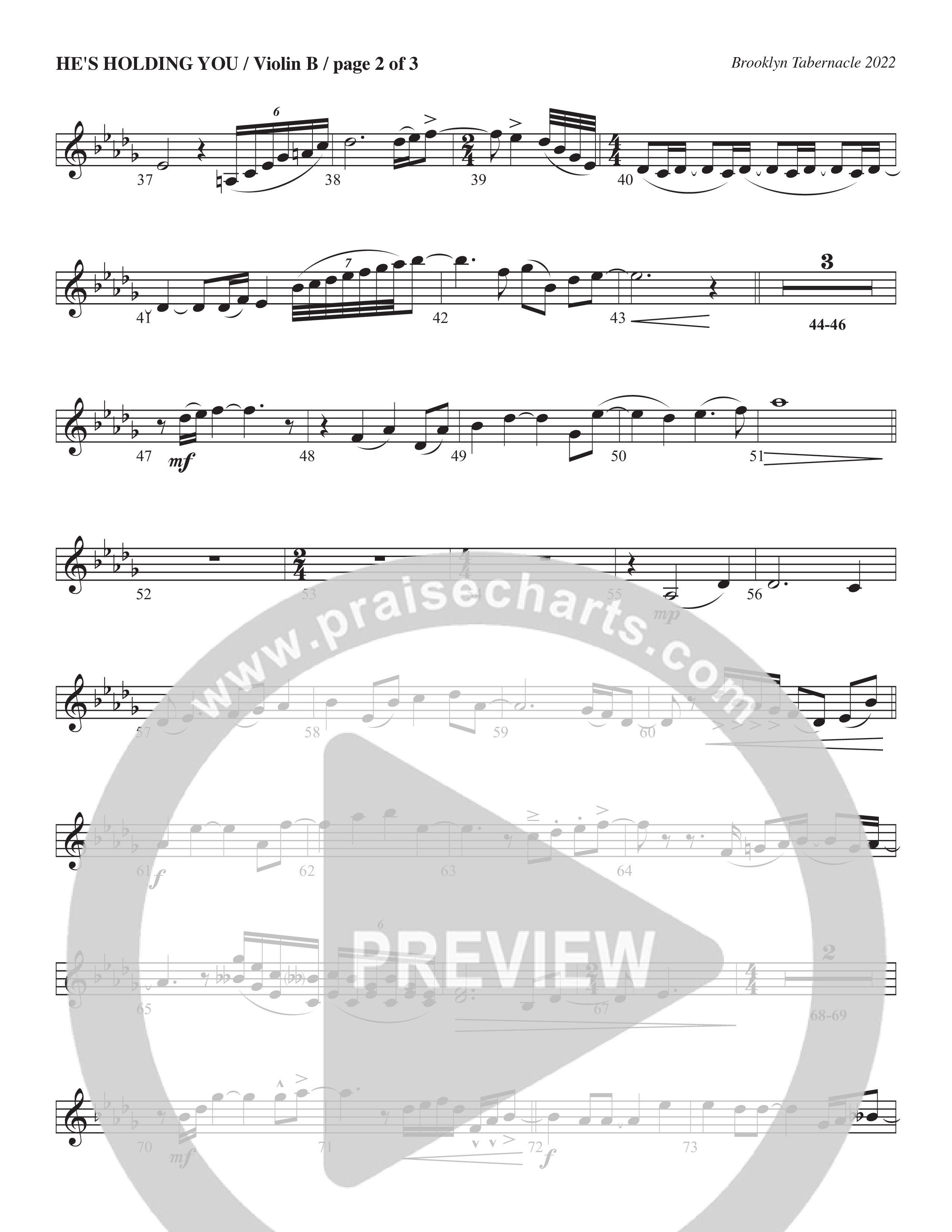 He’s Holding You (Choral Anthem SATB) Violin 2 (The Brooklyn Tabernacle Choir / TaRanda Greene / Arr. Carol Cymbala / Orch. J. Daniel Smith)