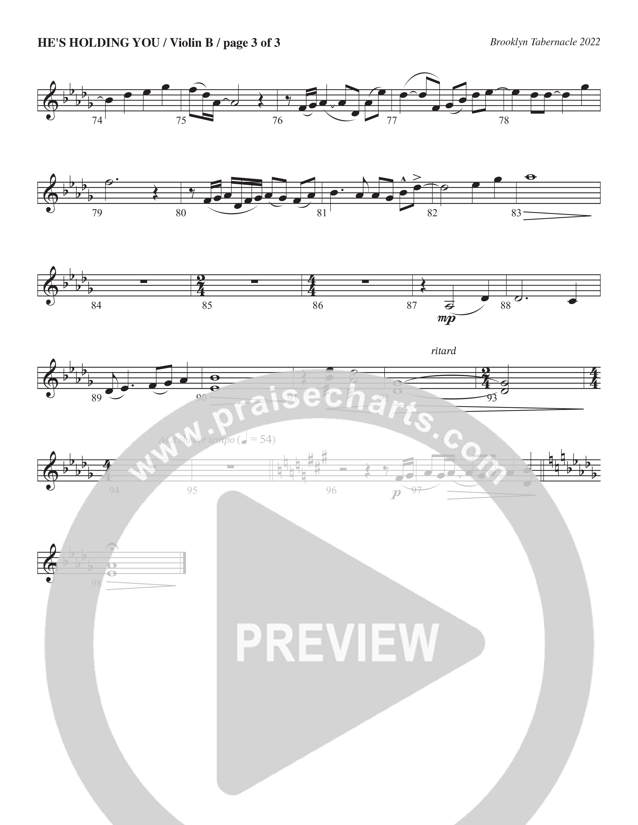 He’s Holding You (Choral Anthem SATB) Violin 2 (The Brooklyn Tabernacle Choir / TaRanda Greene / Arr. Carol Cymbala / Orch. J. Daniel Smith)