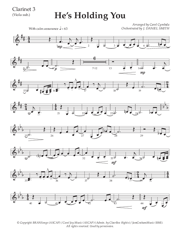 He’s Holding You (Choral Anthem SATB) Clarinet 3 (The Brooklyn Tabernacle Choir / TaRanda Greene / Arr. Carol Cymbala / Orch. J. Daniel Smith)