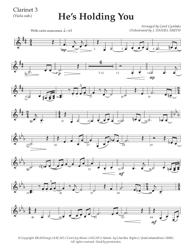 He’s Holding You (Choral Anthem SATB) Clarinet 3 (The Brooklyn Tabernacle Choir / TaRanda Greene / Arr. Carol Cymbala / Orch. J. Daniel Smith)
