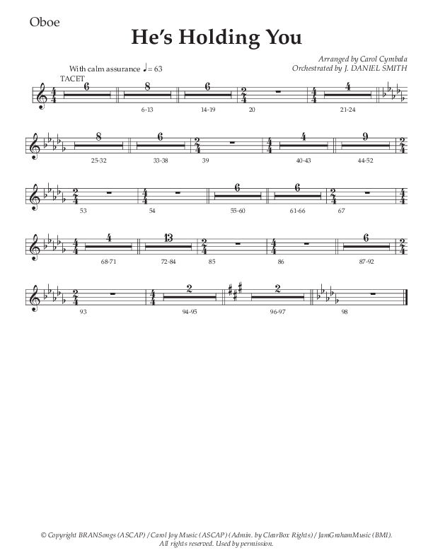 He’s Holding You (Choral Anthem SATB) Oboe (The Brooklyn Tabernacle Choir / TaRanda Greene / Arr. Carol Cymbala / Orch. J. Daniel Smith)