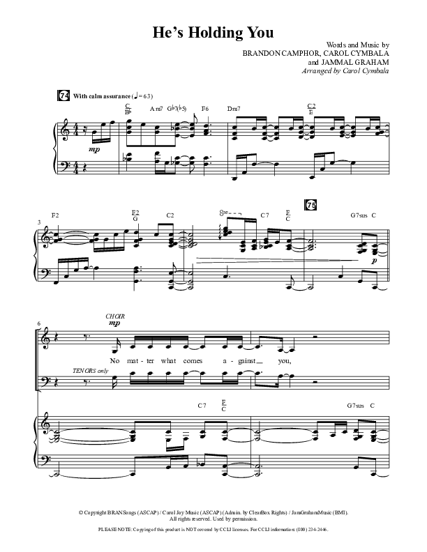 He’s Holding You (Choral Anthem SATB) Anthem (SATB/Piano) (The Brooklyn Tabernacle Choir / TaRanda Greene / Arr. Carol Cymbala / Orch. J. Daniel Smith)