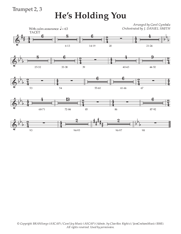 He’s Holding You (Choral Anthem SATB) Trumpet 2/3 (The Brooklyn Tabernacle Choir / TaRanda Greene / Arr. Carol Cymbala / Orch. J. Daniel Smith)