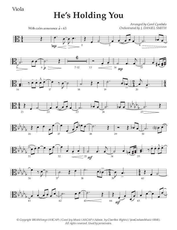 He’s Holding You (Choral Anthem SATB) Viola (The Brooklyn Tabernacle Choir / TaRanda Greene / Arr. Carol Cymbala / Orch. J. Daniel Smith)