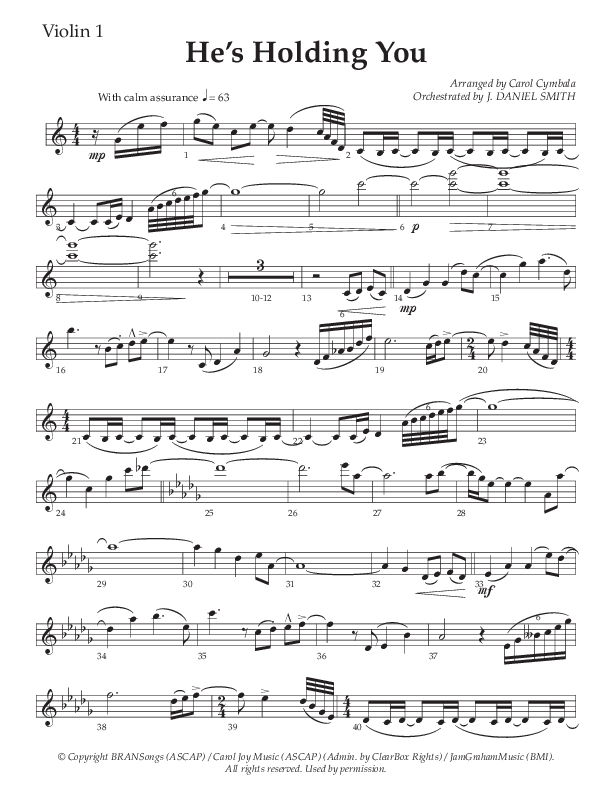 He’s Holding You (Choral Anthem SATB) Violin 1 (The Brooklyn Tabernacle Choir / TaRanda Greene / Arr. Carol Cymbala / Orch. J. Daniel Smith)