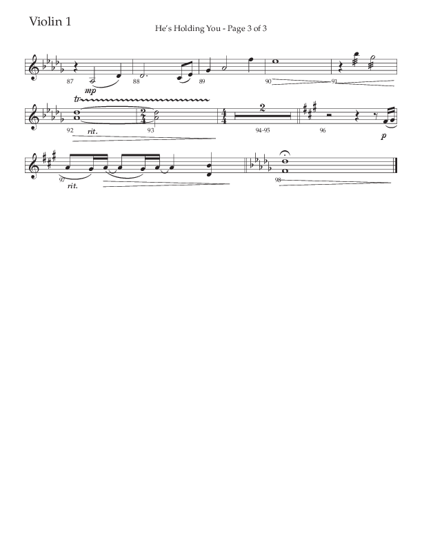 He’s Holding You (Choral Anthem SATB) Violin 1 (The Brooklyn Tabernacle Choir / TaRanda Greene / Arr. Carol Cymbala / Orch. J. Daniel Smith)